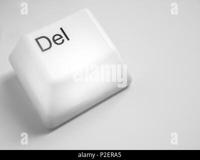 Big Delete Computer Key Button Light Box Isolated on White Background with Space. Eraser Concept. Stock Photo