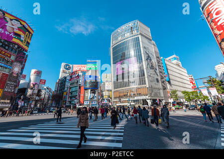 Famous pedestrian zebra crossing in Shibuya, Tokyo, Japan Stock Photo