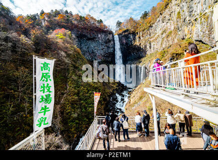 Tourists taking photo of Nikko Kegon Falls from viewpoint in Nikko, Tochigi Prefecture, Japan Stock Photo