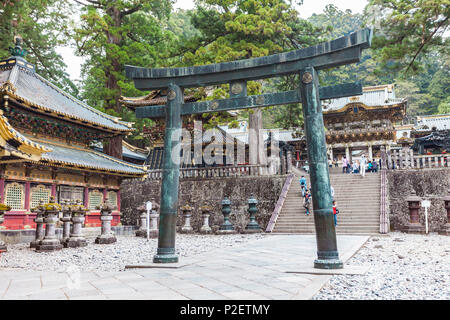 Torii and famous Yomei-Mon at Toshogu-Shrine, Nikko, Tochigi Prefecture, Japan Stock Photo