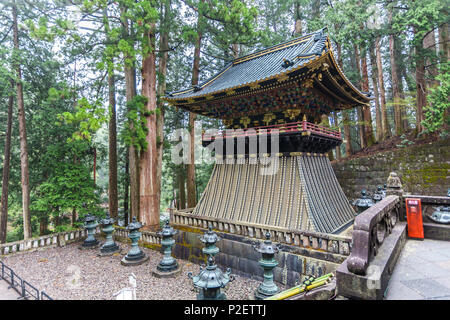 Gold decorated buildings and bronze lanterns at Taiyu-in, Nikko, Tochigi Prefecture, Japan Stock Photo