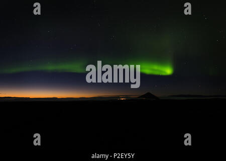 Northern Lights, Aurora Borealis, Sunset, Myvatn, Iceland, Europe Stock Photo