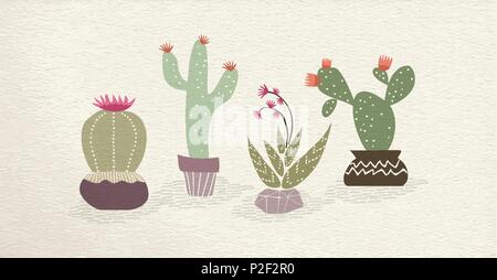 Cactus plant set, house interior desert plants. Exotic floral collection in hand drawn style. EPS10 vector. Stock Vector