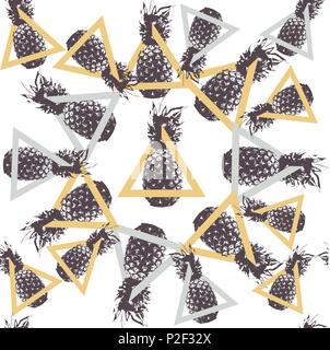 Pineapple seamless pattern illustration, abstract style fruit background. Modern geometric shape decoration for summer. EPS10 vector. Stock Vector