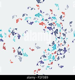 Koi fish seamless pattern, colorful asian style art of carp goldfish swimming in pond. Hand drawn illustration background. EPS10 vector. Stock Vector