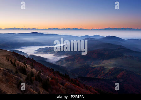 View from Belchen over the fog towards the Alps, Black Forest, Baden-Wuerttemberg, Germany Stock Photo