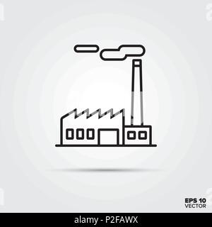 Factory building line icon vector. Industry and pollution symbol. Stock Vector