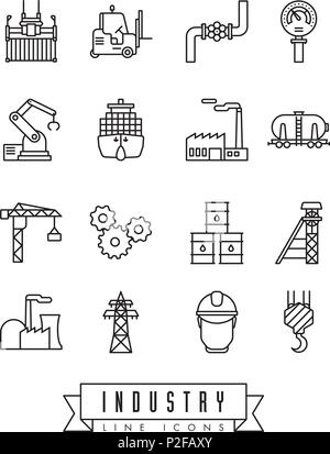 Collection of industry themed vector line icons Stock Vector