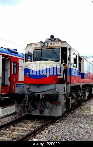 Turkish Railways diesel electric locomotive parked for Dogu Express train at Ankara station Turkey Stock Photo