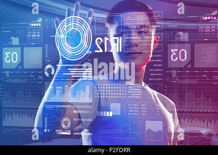 Young software developer scanning his hand Stock Photo