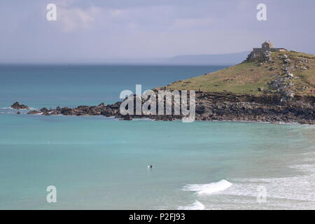 Porthmeor, St Nicholas Chapel, St Ives, Cornwall, South West England, UK Stock Photo