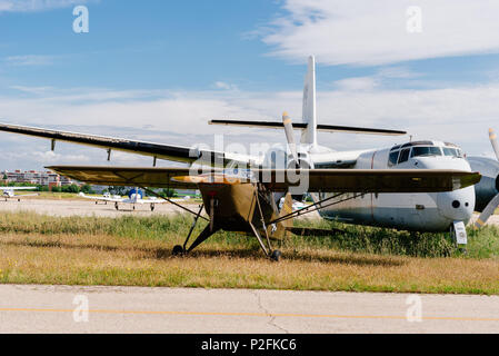 Madrid, Spain - June 3, 2018:  Piper L-14 Army Cruiser aircraft during air show of historic aircraft collection in Cuatro Vientos airport Stock Photo