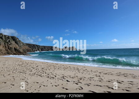 Porthcurno beach, Cornwall, England, United Kingdom. Stock Photo