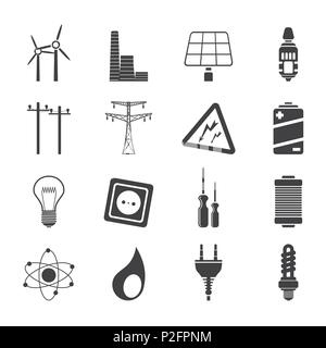 Silhouette Electricity,  power and energy icons - vector icon set Stock Vector