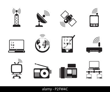 Silhouette communication and technology icons - vector icon set Stock Vector