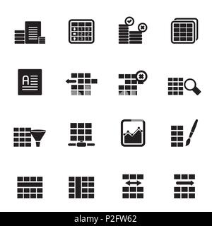 Silhouette Database and Table Formatting Icons - Vector Icon Set Stock Vector