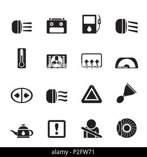 Silhouette Car Dashboard - realistic vector icons set Stock Vector