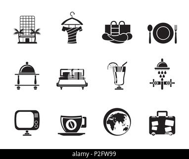 Silhouette Hotel, motel and holidays icons - vector icon set Stock Vector