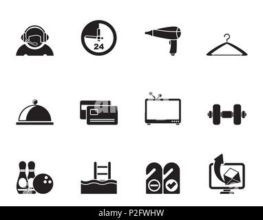 Silhouette hotel and motel amenity icons  - vector icon set Stock Vector