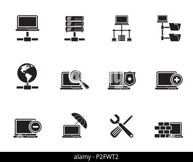 Silhouette Network, Server and Hosting icons - vector icon set Stock Vector