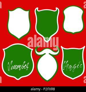 Vector banners set on red background. Christmas stickers. Frames and borders collection. Stock Vector