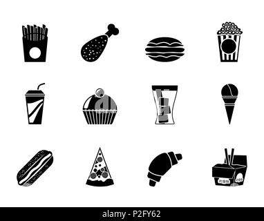 Silhouette fast food and drink icons - vector icon set Stock Vector