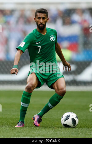 Moscow, Russia. 14th June 2018. Salman Al-Faraj of Saudi Arabia during the 2018 FIFA World Cup Group A match between Russia and Saudi Arabia at Luzhniki Stadium on June 14th 2018 in Moscow, Russia. Credit: PHC Images/Alamy Live News Stock Photo