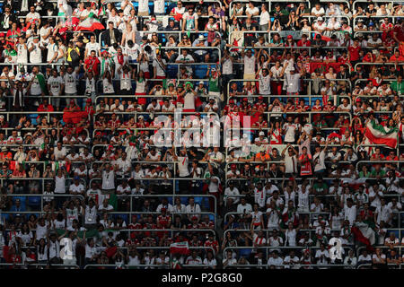 Saint Petersburg, Russia. 15th June, 2018. Iran fans at the stands during the FIFA World Cup 2018 Group B soccer match between Iran and Morocco at the Saint Petersburg Stadium, in Saint Petersburg, Russia, 15 June 2018. Credit: Saeid Zareian/dpa/Alamy Live News Stock Photo