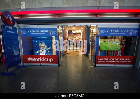 St Petersburg, Russia. 14th Jun, 2018. An official FIFA shop is shown in Moskovsky railway station on June 14th 2018 in Saint Petersburg, Russia. (Photo by Daniel Chesterton/phcimages.com) Credit: PHC Images/Alamy Live News Stock Photo