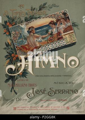 Partitura musical. Himno del Maestro José Serrano compuesto para la Exposición Regional Valenciana, inaugurada el 1 de mayo de 1909. Stock Photo