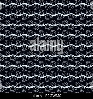 Seamless vector pattern with japan hop plant black and white Stock Vector