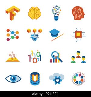 Digital vector deep structured learning and artificial intelligence icon set Stock Vector