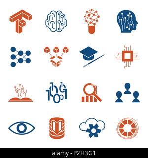 Digital vector deep structured learning and artificial intelligence icon set Stock Vector