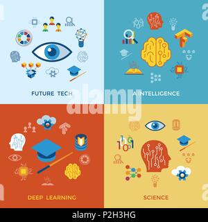 Digital vector deep structured learning and artificial intelligence icon set Stock Vector