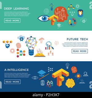Digital vector deep structured learning and artificial intelligence icon set infogprahics Stock Vector