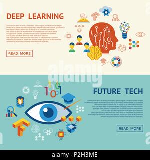 Digital vector deep structured learning and artificial intelligence icon set infogprahics Stock Vector