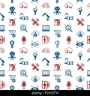 Digital vector deep machine learning and artificial intelligence icon set, seamless pattern Stock Vector