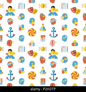 Digital vector neuro linguistic programming icon set, seamless pattern Stock Vector