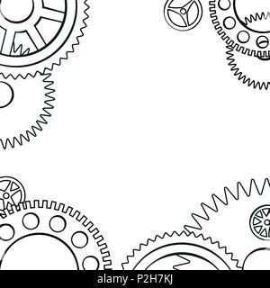 Vector illustration in retro mid century comic books style - frame of clock gears isolated on white background with copy space Stock Vector