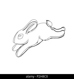 Vector illustration of rabbit in continious line graphic style, black countour outline sketch isolated on white Stock Vector