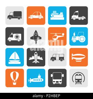 Silhouette Different kind of transportation icons - vector icon set Stock Vector