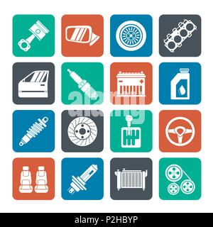 Silhouette Detailed car parts icons - vector icon set Stock Vector