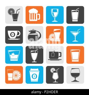 Silhouette drinks and beverages icons - vector icon set Stock Vector