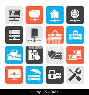 Silhouette server, hosting and internet icons - vector icon set Stock Vector
