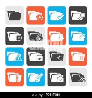 Silhouette Different kind of folder icons - vector icon set Stock Vector