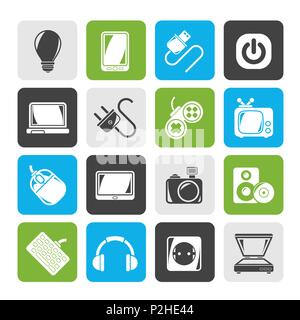 Silhouette Electronic Devices objects icons - vector icon set Stock Vector