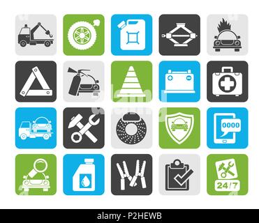 Silhouette Roadside Assistance and tow  icons  - vector icon set Stock Vector