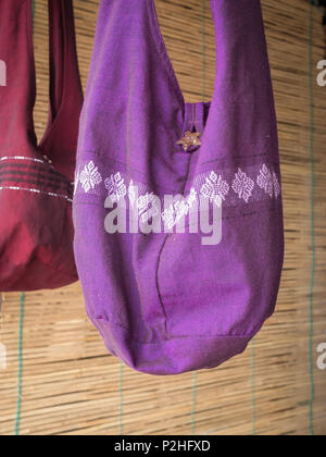 A traditional Karen shoulder bag at a handicrafts shop in Sangkhlaburi, Kanchanaburi province, Thailand Stock Photo