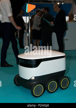 View of a  Self-Driving Delivery Robot made by Starship Technologies,  at the AI Summit, ExCel, London Stock Photo