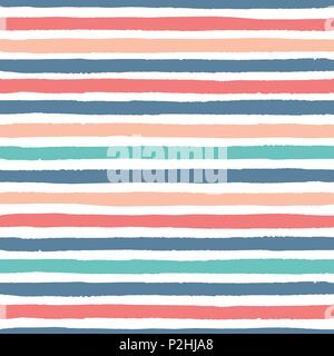 Hand drawn vector grunge stripes of red, blue, green and yellow colors seamless pattern on the white  background. Stock Vector